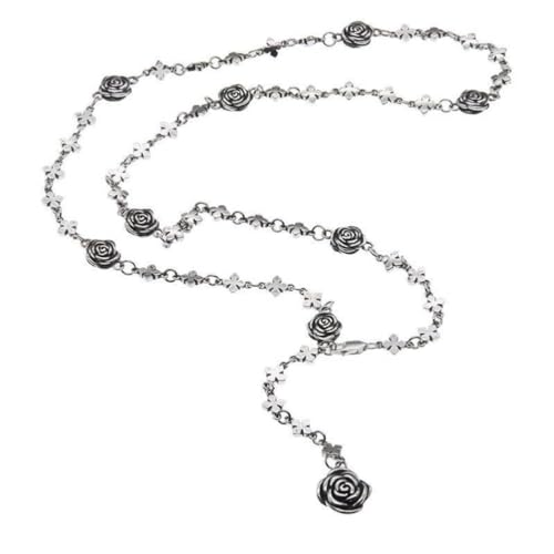 Halskette S925 Sterling Silberschmuck Schmuck Rose Halskette Frauen Langer Jumper Kette Schnalle Bit Flexible Cross Persönlichkeit Silber Kette Mode, Flexibler Schließ, 925 Silber von Generic