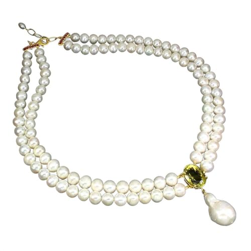 Halskette Zitronenquarz Perlen Echt Silber von Generic