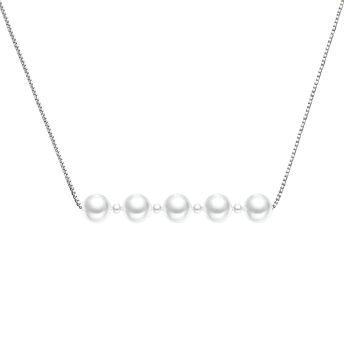 Halskette aus 925er Silber mit 5 Perlen, Spitzenbesatz, Herz-Detail-Verschluss, 45 cm verstellbare Kette für alltägliche Outfits von Generic