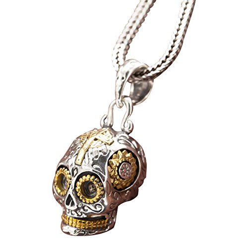 Halskette aus Sterlingsilber für Männer und Frauen mit zweifarbigem Totenkopf-Anhänger von Generic