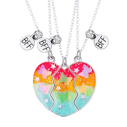 Halskette für 3 - Freundschaftskette für 3, passende magnetische Herzkette | Best Friends Forever Halsketten für 3, Herzpuzzle, Set mit Anhänger aus Legierung, Consulte la descripción, Siehe von Generic