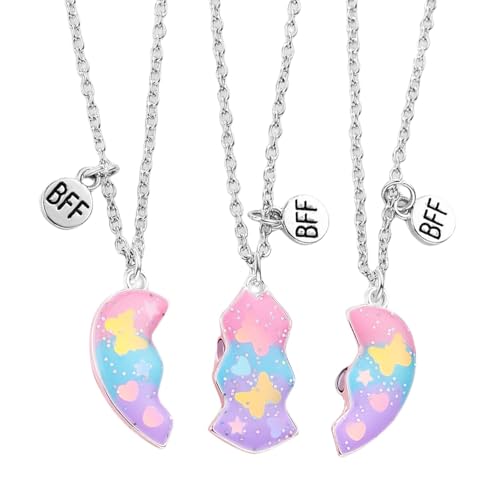 Halskette für 3 – Magnetische Halskette mit passendem Herz, Halskette für 3 Freunde | Best Friends Forever Halsketten Set für 3 Halsketten mit Anhänger aus Legierung mit Puzzle-Herz, Fare riferimento von Generic