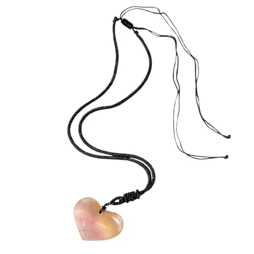 Halskette mit Anhänger aus Naturstein | Fluorit-Halskette in Herzform | Tragbarer Vintage-Fluoritstein-Anhänger für Männer und Frauen von Generic