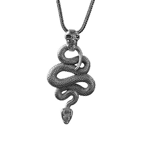 Halskette mit Anhänger aus S925er Sterlingsilber mit einzigartigem Persönlichkeits-Totenkopf und Schlangenmotiv für Damen und Herren von Generic