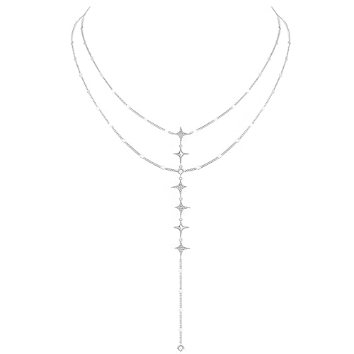 Halskette mit Legierung, Zirkonia, Stern-Anhänger, lange Halsketten für Frauen, verstellbare Länge, Lariat-Halskette mit zweilagiger Kette, für Anlässe von Generic