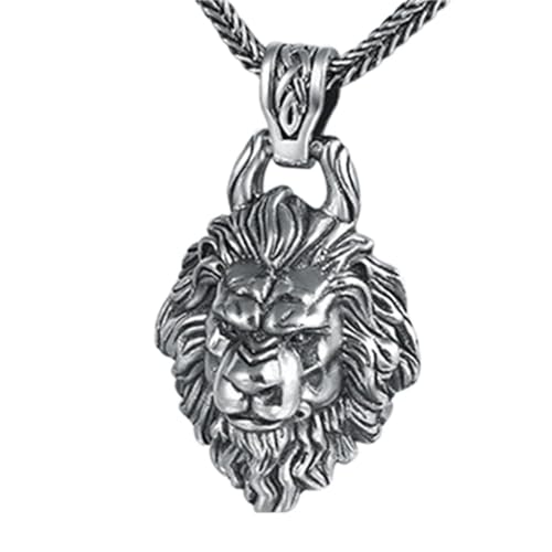 Halskette mit Löwenkopf-Anhänger für Herren, Viking Domineering Lion S925 Sterling Silber-Anhänger-Halskette, Silber, Anhänger + Kette 70 cm von Generic