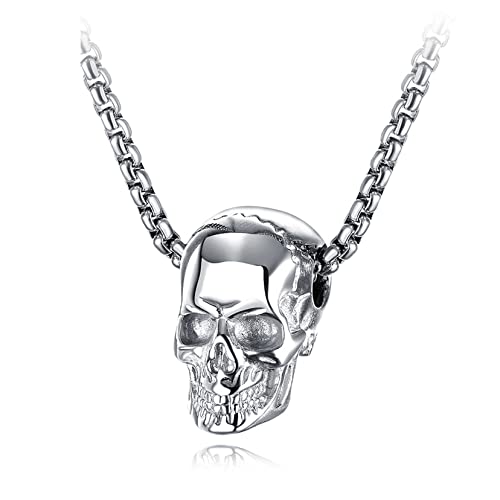 Halskette mit Totenkopf-Anhänger aus Edelstahl, Gothic-Schmuck für Herren von Generic
