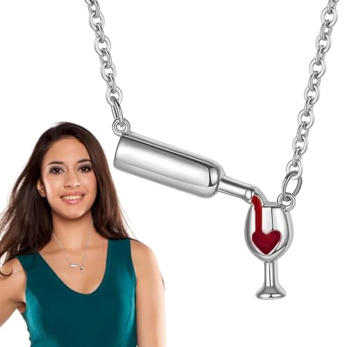 Halskette mit Weinglas-Anhänger, Halskette mit Weinflaschen-Anhänger für Mädchen – Halskette mit Anhänger in Form eines Weinglases, Halskette aus Weinglas für Frauen und Mädchen, Comple-Geschenke von Generic