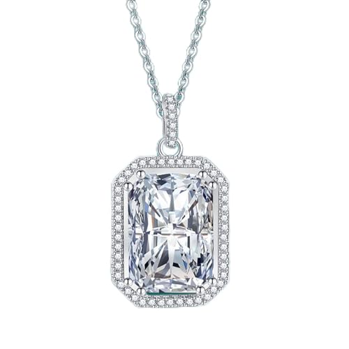 Halsketten für Damen Mode Halskette mit Zirkon Edelstein Rechteck Form Anhänger Ornament für Hochzeitsfeier Geschenk Schlüsselbeinkette weiß von Generic