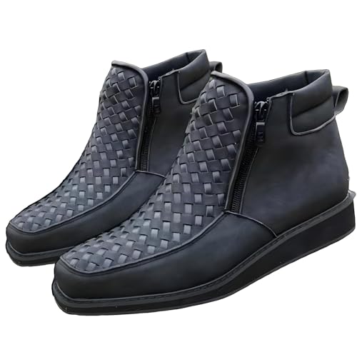 Handgefertigte Western-Cowboystiefel von Zenfaze, doppelseitiger Reißverschluss, handgewebter Cowboystiefel aus Leder mit quadratischer Zehenpartie for Herren(Black,US6.5) von Generic