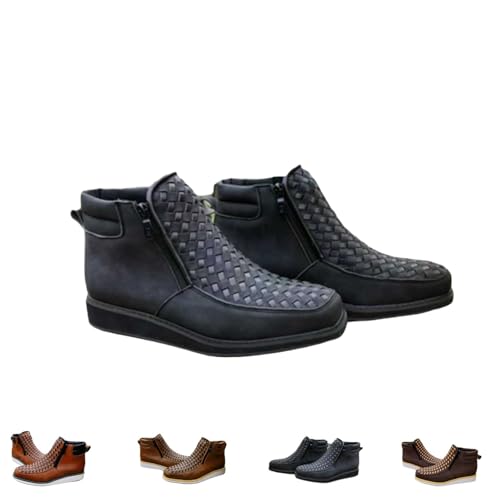 Handgefertigte Western-Cowboystiefel von Zenfaze, orthopädischer Petatillo-Stiefel aus Leder mit quadratischer Zehenpartie und doppelseitigem Reißverschluss for Herren(Black,7.5) von Generic