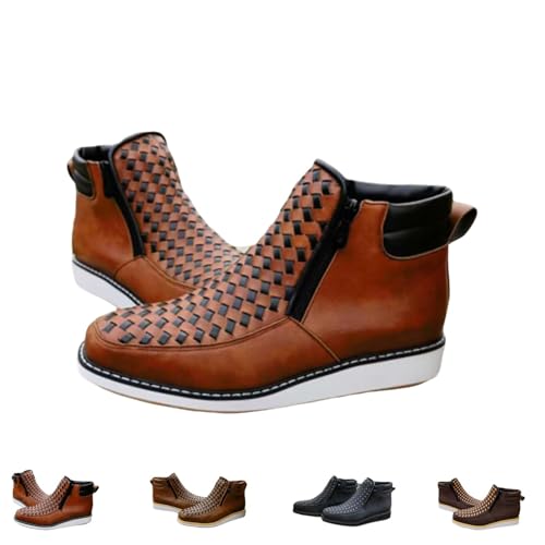 Handgefertigte Western-Cowboystiefel von Zenfaze, orthopädischer Petatillo-Stiefel aus Leder mit quadratischer Zehenpartie und doppelseitigem Reißverschluss for Herren(Brown,9.5) von Generic