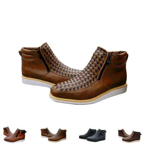 Handgefertigte Western-Cowboystiefel von Zenfaze, orthopädischer Petatillo-Stiefel aus Leder mit quadratischer Zehenpartie und doppelseitigem Reißverschluss for Herren(Khaki,9.5) von Generic