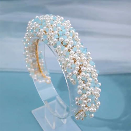 Handgefertigtes Damen-Haarband mit Perlen, Diadem für Abschlussball, Party, Braut, Hochzeit, Haarschmuck, Schmuck, Band, Stirnband, Blau von Generic