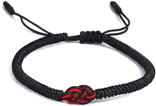 Handgemachtes geflochtenes schwarzes/rotes Schnur-Armband tibetischer chinesischer Knoten-Paar-Armbänder, verstellbares Glücksarmband, Freundschaftsgeschenke (schwarz) Professionell und attraktiv von Generic