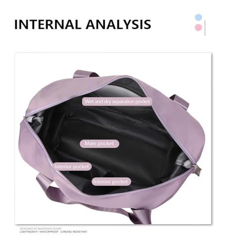 Handgepäck-Reisetasche aus Nylon, wasserdicht, für Sport und Fitnessstudio, Tragetaschen für Damen, große Kapazität, Aufbewahrungsgepäck, Handtasche(Lavender) von Generic