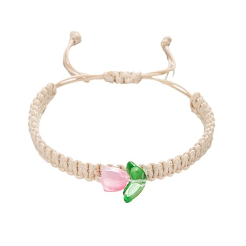 Handgewebtes Armband aus Stoff – verstellbares geflochtenes Seil, gewebte Armbänder mit Blumenlippen mit Seilen | Fußkettchen für das Handgelenk für den , Boho, Boho, Perlen, Schnur, 16-26cm von Generic