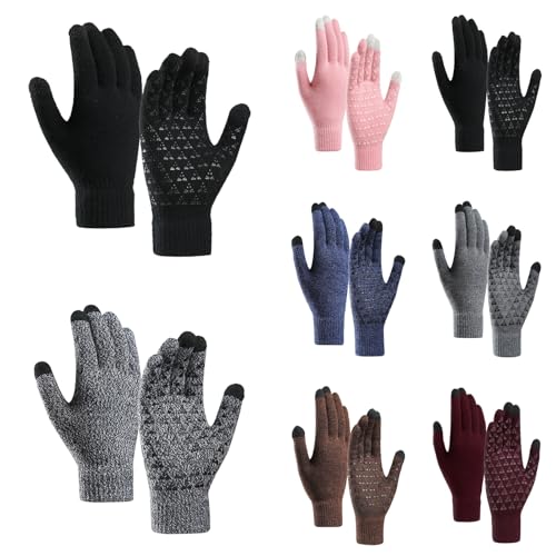 Handschuhe Damen Warm Winter Gefüttert, Winterhandschuhe Damen Strickhandschuhe Touchscreen Rosa Grau, Warme Handschuhe Thermo mit Weihnachten Rentier Muster von Generic