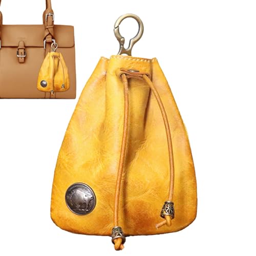 Handtasche aus Rindsleder – Retro-Aufbewahrung, Wickeltasche Vintage | Geldbörse Organizer Münzen aus echtem Leder, kleines Schlüsseletui für Schlüssel und Münzen, gelb, Se référer au descriptif, von Generic