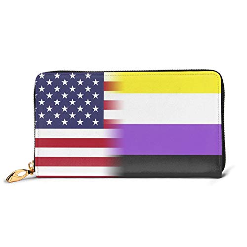 Handtaschen Amerikanische Nichtbinäre Pride-Flagge Kartenetui Retro Geldbeute Lustige Tragbare Brieftasche Für Mädchen, Freundin, Tochter von Generic