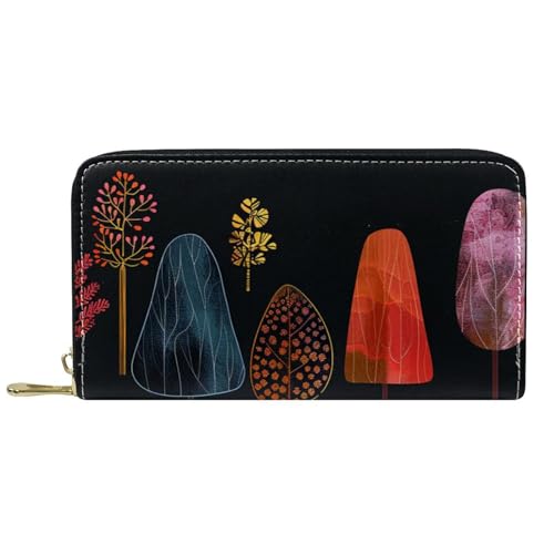 Handtaschen Farbige Abstrakte Blätter Baum Leder Geldbörse Printmotiv Reißverschluss Geldbörse Vintage Portmonee Für Freundin, Tochter, Frauen von Generic