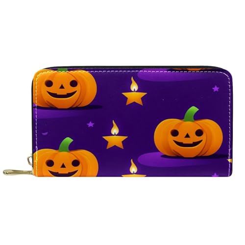 Handtaschen Fröhliche Halloween-Kürbiskerze Geldbeute Kreative Leder Geldbörse Printmotiv Verschluss Geldbörsen Für Lehrer, Mädchen, Mutter von Generic