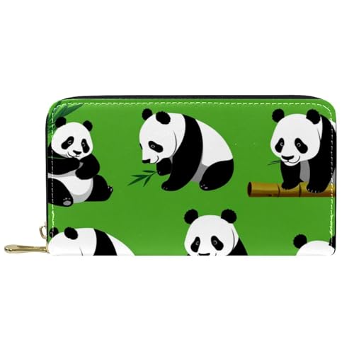 Handtaschen Grüner Hintergrund Niedlicher Panda Portmonee Printmotiv Leder Geldbörse Niedliche Brieftasche Für Frauen, Freundin, Freund von Generic