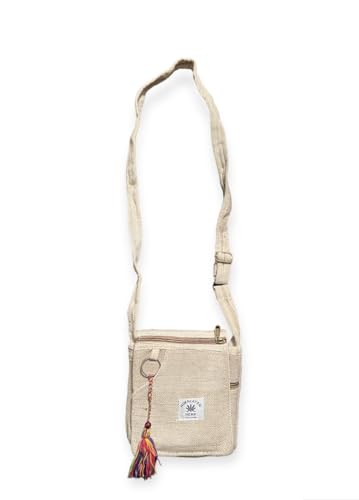 Hanf-Schultertasche für Damen und Herren, Explorer-Tasche, Schultertasche, Crossbody-Tasche, Reisetasche, Abenteuer-Tasche, Beige, Small von Generic