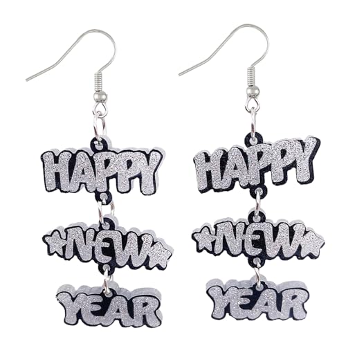 Happy New Year Ohrringe, handgefertigt, funkelnde Anhänger, Ohrschmuck, chinesische Feiertags-Ohren, Ornamente, Ohrhänger für Frauen, as show, Wie abgebildet, Kein Edelstein von Generic