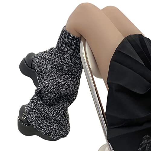 Harajuku Damen Gothic Punk Grobstrick Beinwärmer Schwarz Grau Häkeln Ausgestellt Stiefel Überzieher Socken Weite Bein Lose Strümpfe von Generic