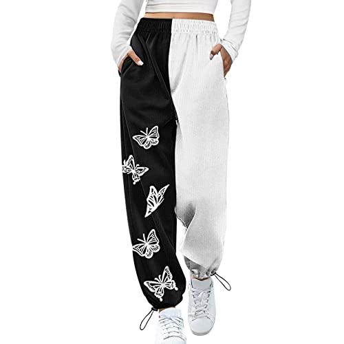 Haremshose Damen Lang High Waist Jogginghose Damen Baumwolle Freizeithose Zweifarbig Hose Teenager MäDchen Kleidung Hosen Loose Sporthose Mit Taschen Yogahose Leichte Bequeme Sweatpants von Generic