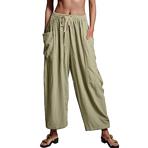 Haremshose Damen Weites Bein Pumphosen Lose 7/8 Freizeithose Hohe Taille Sommerhosen Elastischer Taille Hausehose Baggy Leicht Elegant Yogahose Weichen Komfortabel Stoffhose von Generic