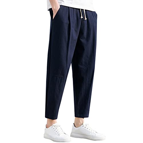 Haremshose Herren Japanisch mit Gummizug Herrenhose Sommerhose Weites Bein Weit Freizeithose Chino Hose Baggy Leinen Sporthose Leinenhose von Generic