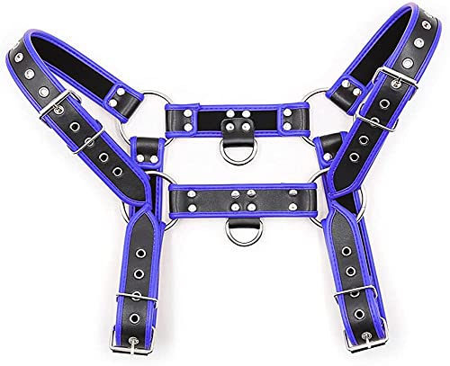 Harness for Men Comfortable Adjustable Leather Body Chest Half Harness Punk Belt Durable Sturdy Clubwear Costume, Blau-Echtleder, Einheitsgröße von Generic