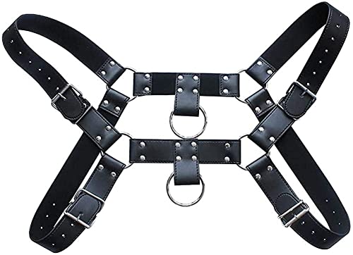 Harness for Men Comfortable Adjustable Leather Body Chest Half Harness Punk Belt Durable Sturdy Clubwear Costume, schwarz, Einheitsgröße von Generic