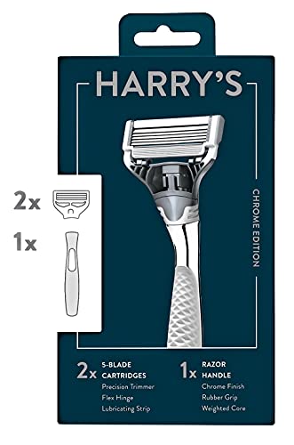 Harry's Herren-Rasierhobel mit 5 Klingen, 1 Rasierergriff + 2 Rasierklingen, Chrom-Edition-Griff von Harry's