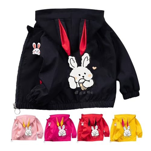 Hase Aufdruck Softshelljacke Mädchen Kawaii Übergangsjacke Kinder Winddicht Wasserdichte Regenjacke mit Reißverschluss Leichte Langarm Kapuzen Jacke (Pink #2, 3-4 Years) von Generic