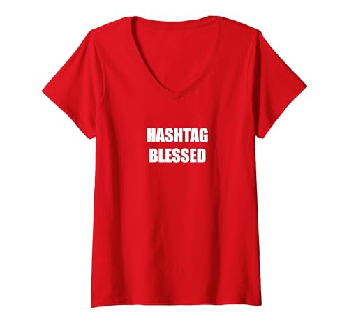 Hashtag Gesegnet T-Shirt mit V-Ausschnitt, Damen, Rot, M von Generic