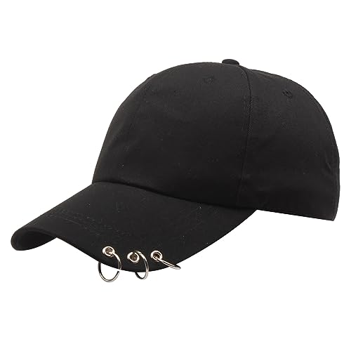 Hat Ring Baseball Cap Damen Casual Baseball Kappe Snapback Baseball Cap mit Eisenringen Unisex Korean Harajuku Baseball Cap mit Metallringen Hip Hop Verstellbarer Papa Hut von Generic