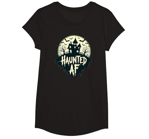 Haunted AF: Gruseliger Halloween-Horrorabend T-Shirt, Girls, Schwarz, XS von Generic