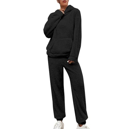 Hausanzug Damen Kuschelig Große Größen | Schlafanzug Damen Winter Fleece | Lang Flauschig Schlafanzug Warm Pyjama Fleece Nachthemd Hausanzug Kuschelig 2 Stück Hosenanzug Set Freizeitanzug von Generic