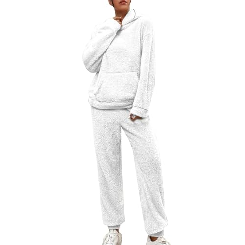 Hausanzug Damen Kuschelig Große Größen | Schlafanzug Damen Winter Fleece | Lang Flauschig Schlafanzug Warm Pyjama Fleece Nachthemd Hausanzug Kuschelig 2 Stück Hosenanzug Set Freizeitanzug von Generic