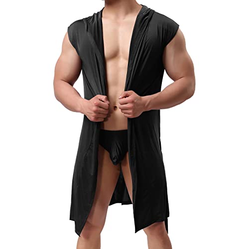 Hausanzug Herren Sommer - Morgenmantel Herren Leicht Dünn-Bademantel Mit Shorts Set Sexy Nachtwäsche Zweiteiliger Pyjama-Sets Kimono Nachtwäsche Robe Mit Gürtel Hausmantel,Geschenke Für Männer von Generic