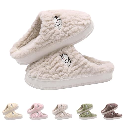 Hauspantoffeln Damen Plüsch Hausschuhe Damen Warm Slipper Elegant Hausschlappen Plateau Winterschuhe Gefüttert Schlupfschuhe Rutschfest Baumwollhausschuhe Couple Hauspantoffeln Bequem Heimschuhe von Generic