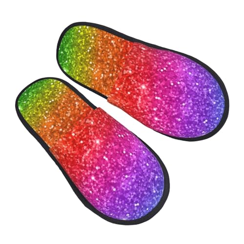 Hauspantoffeln Mehrfarbiger Glitzer-Regenbogen Wärme Slippers Luxuriös Pantoffeln Für Unisex Schlafzimmer Weihnachten M von Generic