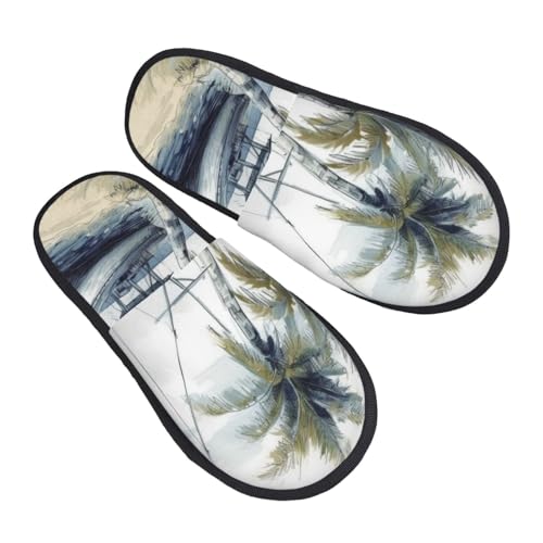 Hauspantoffeln Palmen Fischerboot Mit Fellfutter Hausschuhe Scuff Slippers Für Unisex Weihnachten Winter L von Generic