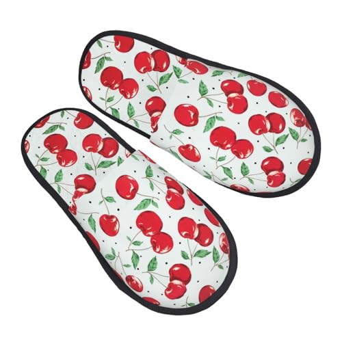 Hauspantoffeln Rote Kirschen Muster Rutschfeste Baumwolle Pantoffeln Scuff Slippers Für Unisex Draußen Schlafzimmer L von Generic