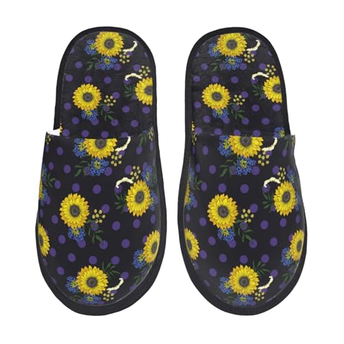 Hauspantoffeln Sonnenblumen Lila Punkte Bequeme Pantoffeln Flauschiges Slippers Für Weihnachten Winter Unisex M von Generic