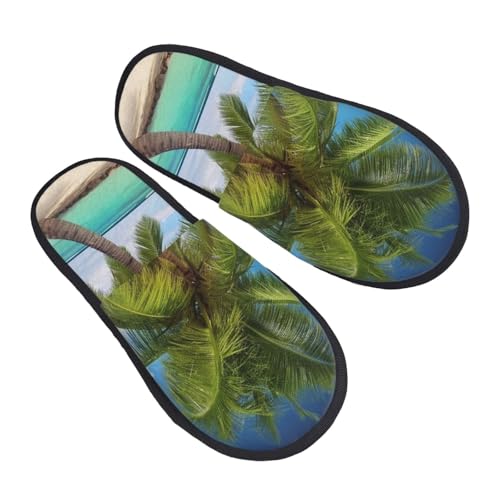 Hauspantoffeln Strandpalme Gemütlich Baumwolle Pantoffeln Rutschfeste Hausschuhe Für Unisex Drinnen Weihnachten M von Generic