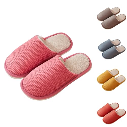 Hausschlappen Damen Flach, Hausschuhe Damen Warm Winterschuhe Gefüttert Elegant Slipper Weich Schlupfschuhe Rutschfest Haushaltsschuhe Elegant Hauspantoffeln Plüsch Baumwollhausschuhe Unisex von Generic